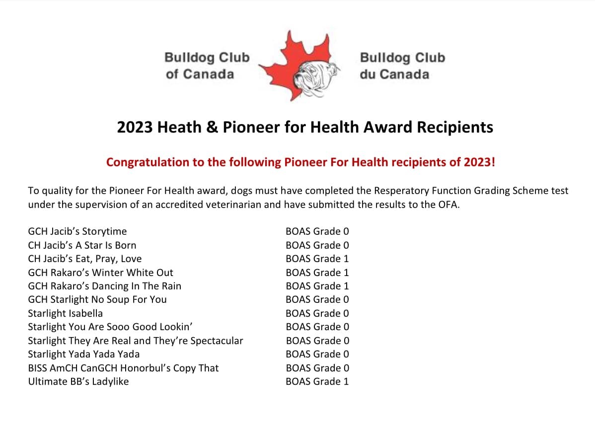 health award Bulldog club of Canada